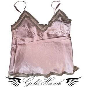 NWT Gold Hawk 100% Washable Silk Lace Trim Camisole Mauve Shadow Size L